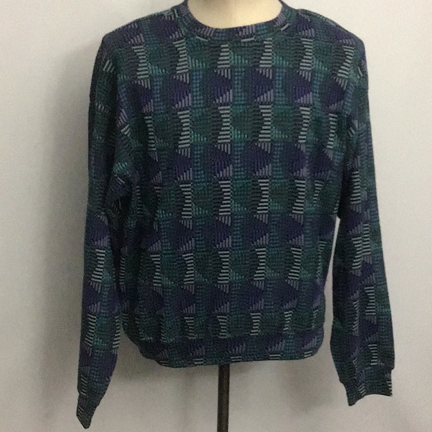Nwt Vintage 90s Mens $265 Jhane Barnes Grandpa Sweater Cotton Blend Blue Medium